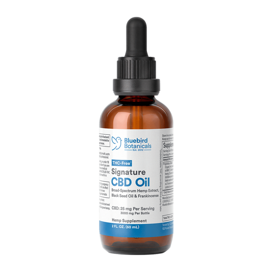 Bluebird Botanicals THC free CBD oil 25mg per serving front