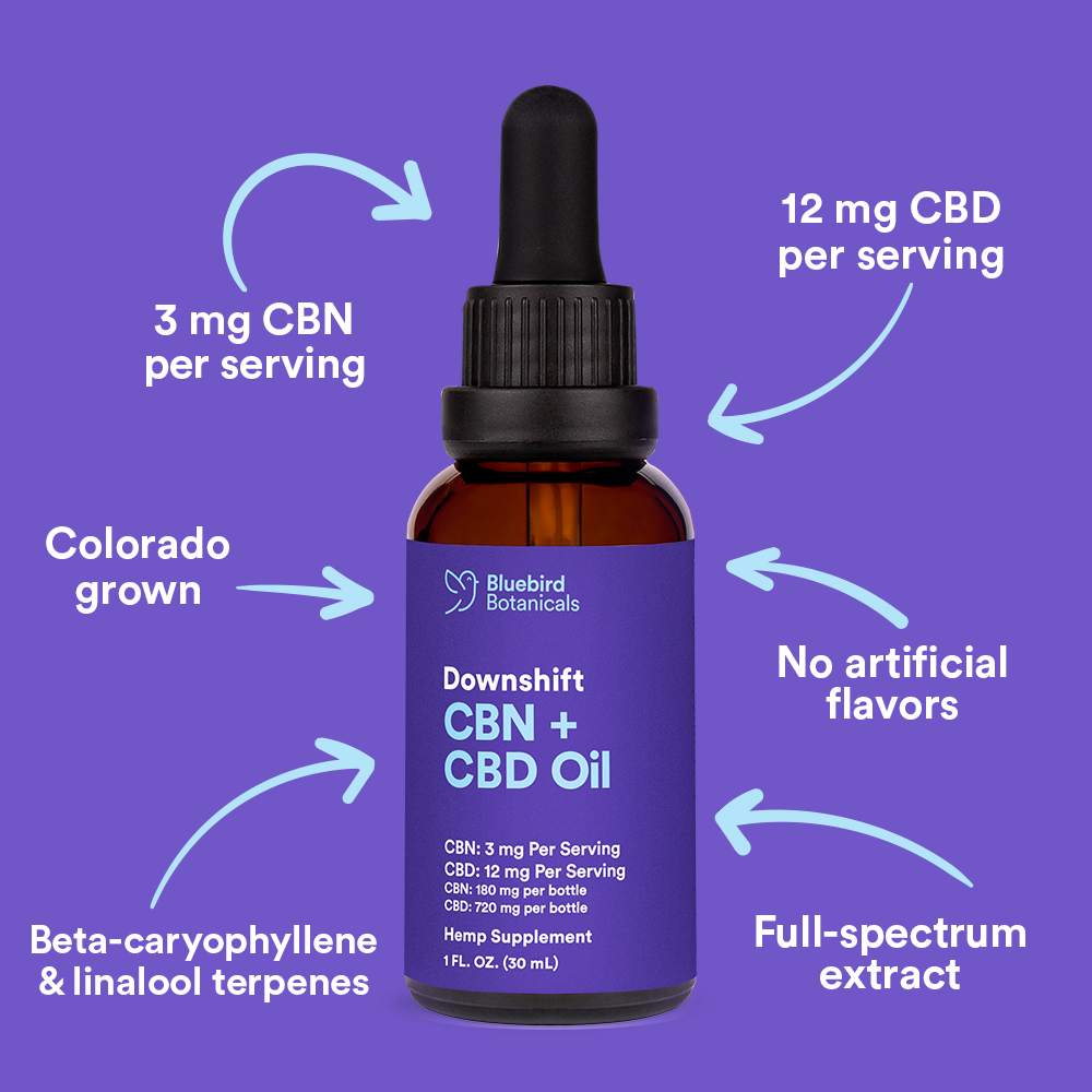 Downshift CBN + CBD Oil For Sleep Bluebird Botanicals   