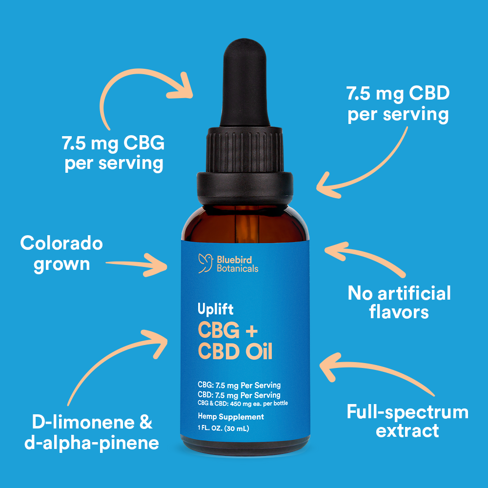 Uplift CBG + CBD Oil Hemp Extract Oil Bluebird Botanicals   