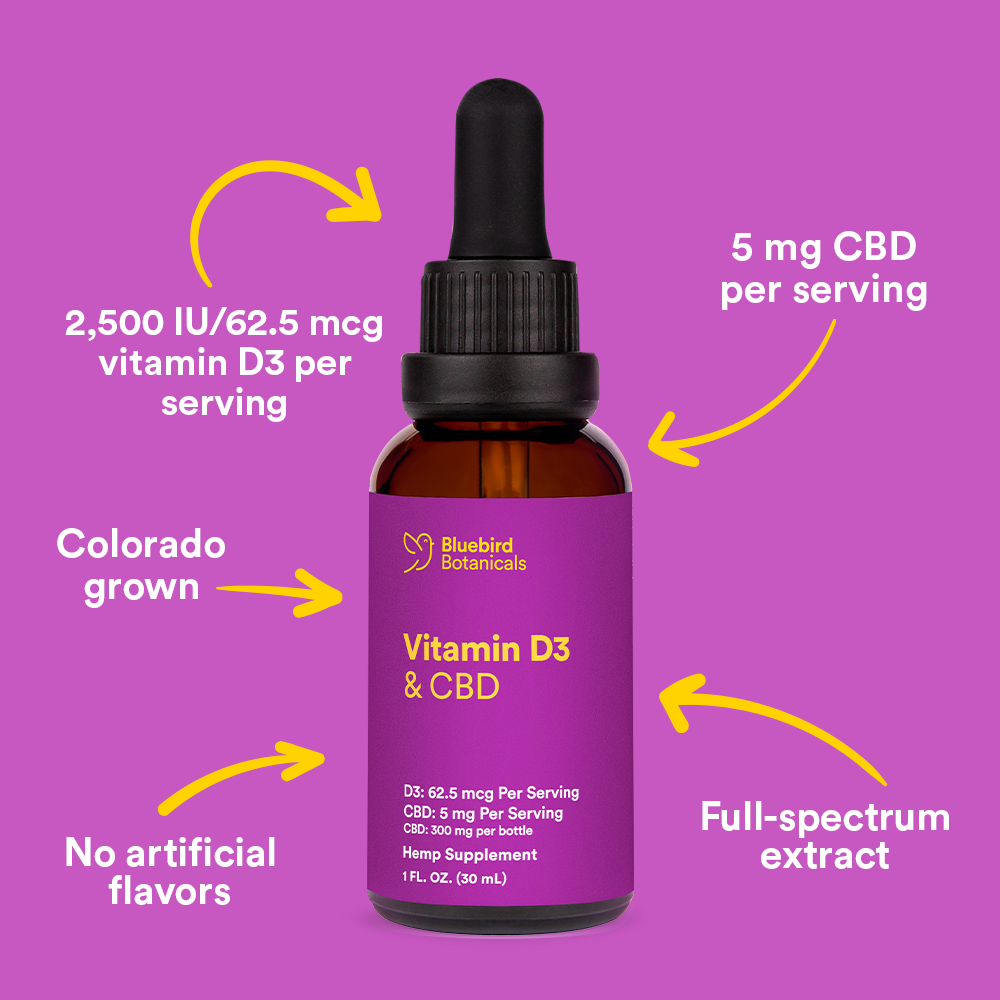 Immune Support† Vitamin D3 & CBD Oil Hemp Extract Oil Bluebird Botanicals