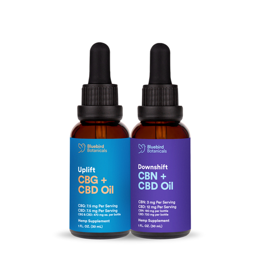 AM/PM CBD Bundle - Uplift + Downshift CBD Oils Bluebird Botanicals Two 1 oz Bottles - $79.95