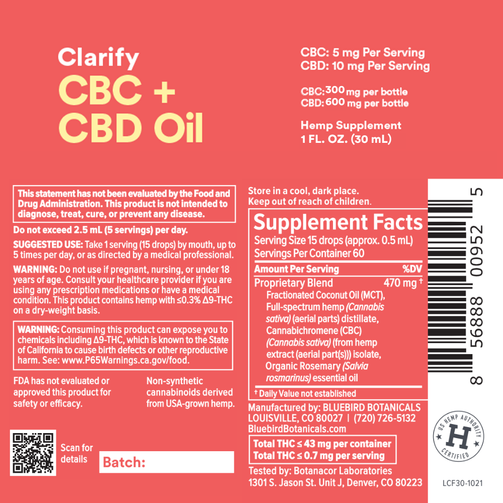 Clarify CBC + CBD Oil  Bluebird Botanicals   