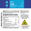 Label for Bluebird Botanicals Lift Delta 9 THC Gummies with supplement facts and warning sign.; Flavor: Blue Raspberry;