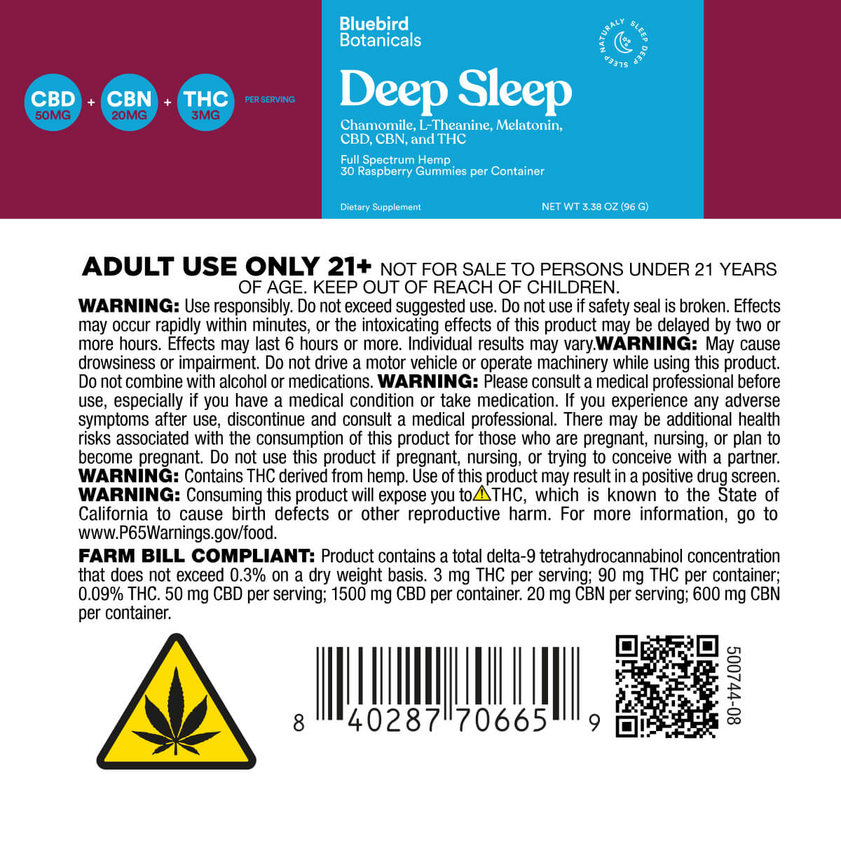 Deep Sleep Gummies | 50mg CBD + 20mg CBN + 3mg Delta-9 THC