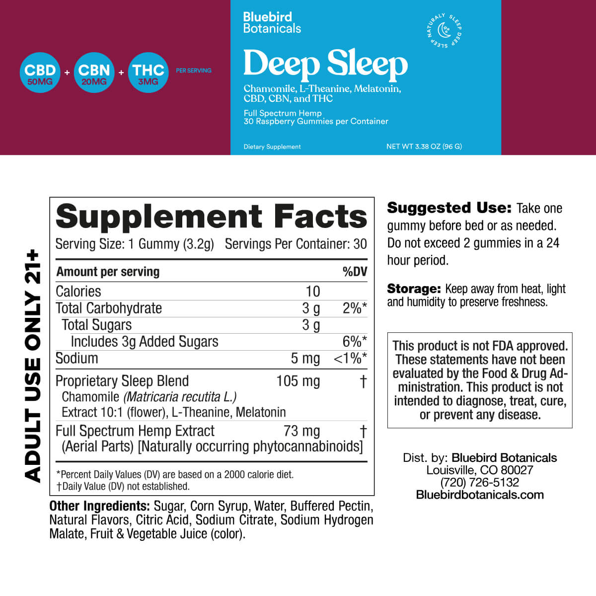 Deep Sleep Gummies | 50mg CBD + 20mg CBN + 3mg Delta-9 THC