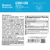 Label of Bluebird Botanicals CBD Oil supplement with supplement facts and product details.