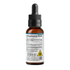 Brown glass bottle with dropper labeled 'Supplement Facts' on a black background