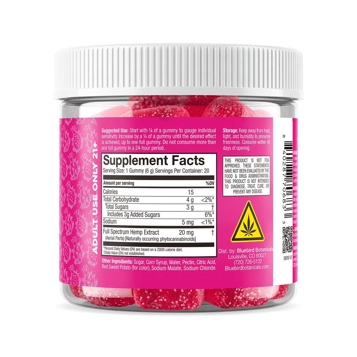 Jar of Lift Dragon Fruit gummies with a pink label and supplement facts on a black background.; Flavor: Dragon Fruit;