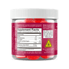 A clear plastic jar of Lift Tropical Punch Gummies with a white ribbed cap, showing red gummies inside and a pink and white label with a supplement facts panel.; Flavor: Tropical Punch;
