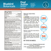 A product information card for Bluebird Botanicals Pain Relieving Roll-On Gel, showing active ingredients, directions, warnings, and product details. The card features a white background with black text and blue branding, plus large blue circles highlighting CBD 3000 mg and CBDa 500 mg plus THC 50 mg.