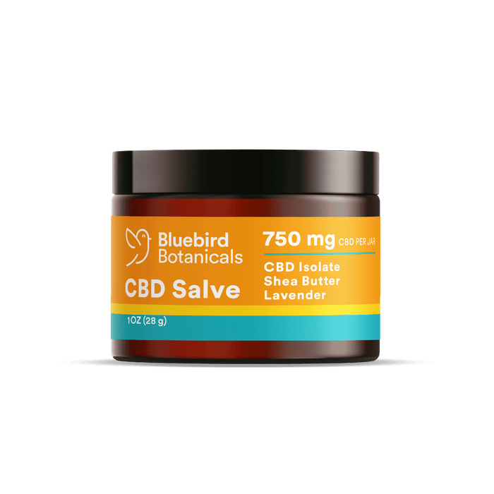 Bluebird Botanicals CBD Salve with 750 mg CBD isolate, shea butter, and lavender for targeted topical relief