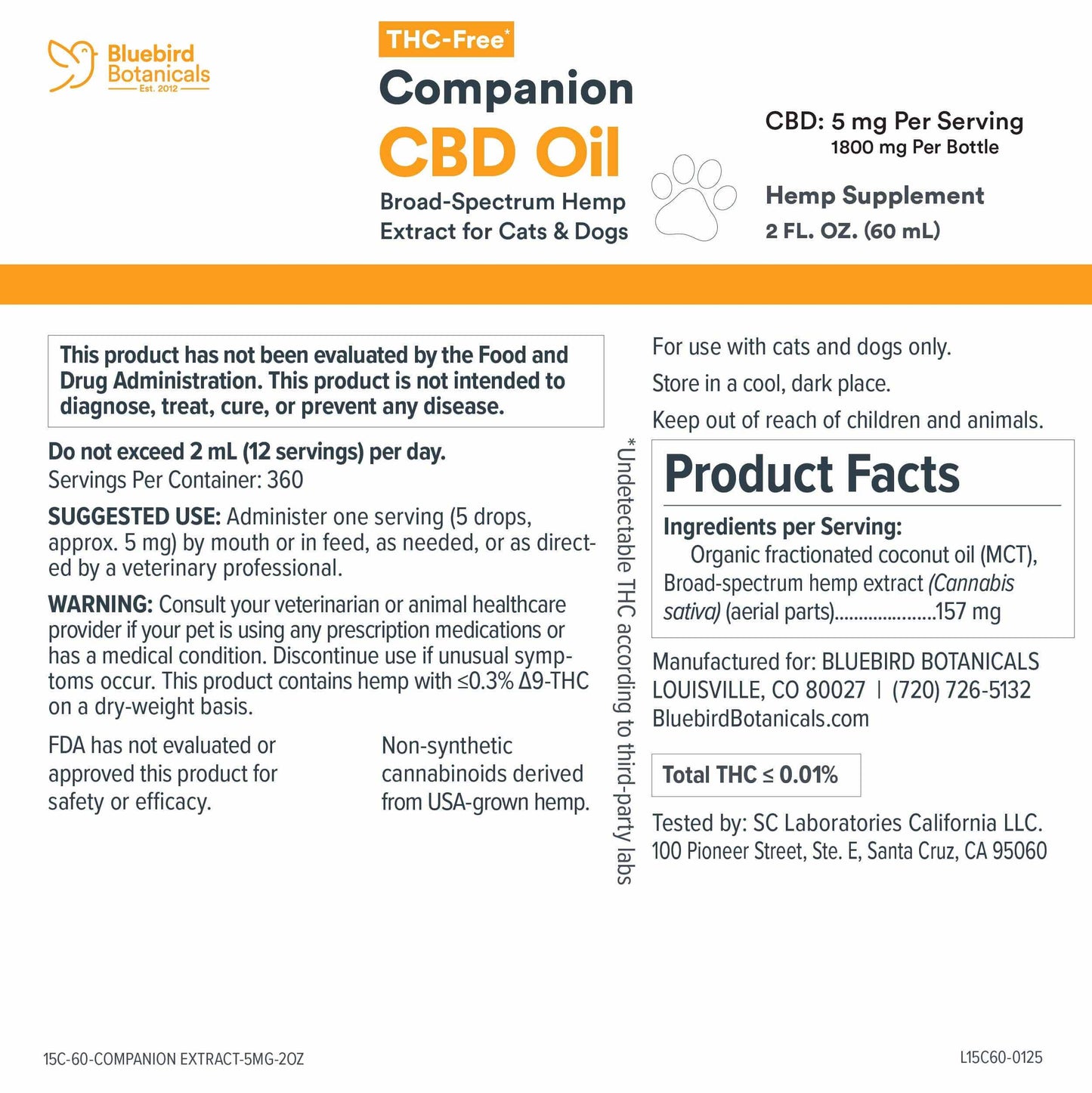 Bluebird Botanicals CBD Oil for Pets facts