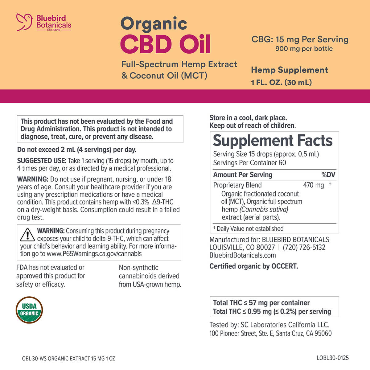 Bluebird Botanicals Organic CBD Oil Hemp Extract Oil facts