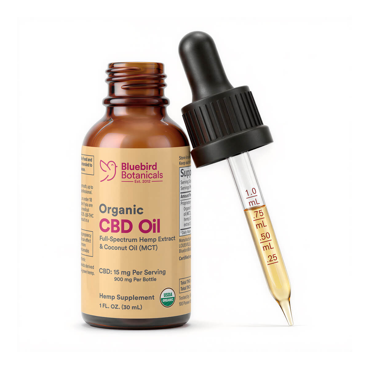 Organic CBD Oil Hemp Extract Oil dropper Bluebird Botanicals