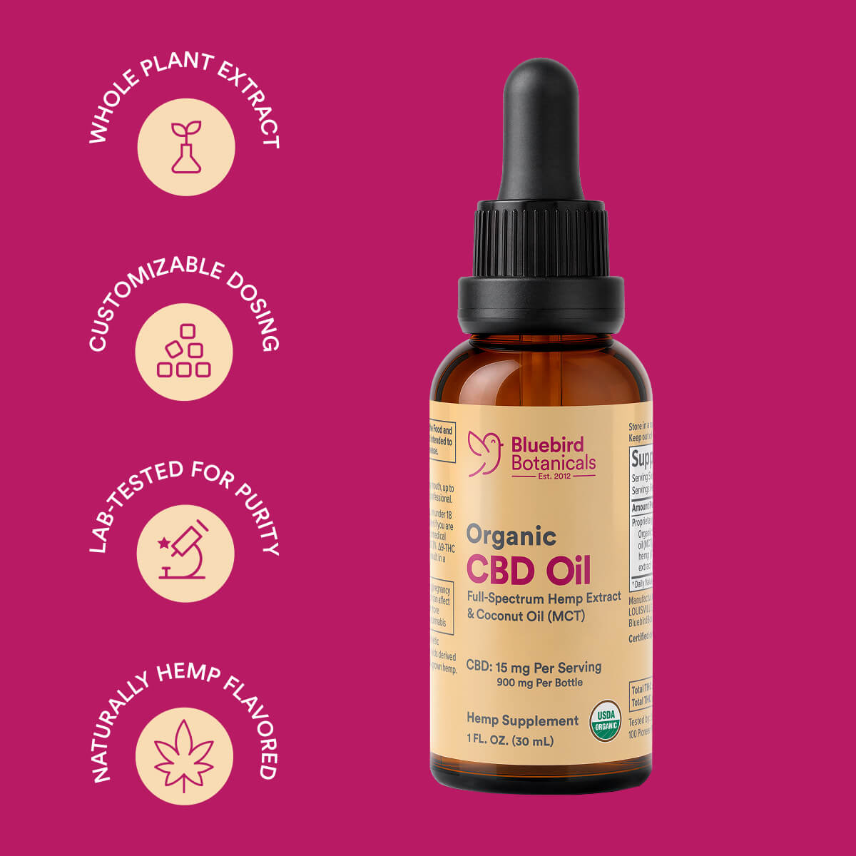 Bluebird Botanicals Organic CBD Oil Hemp Extract Oil Product Highlights