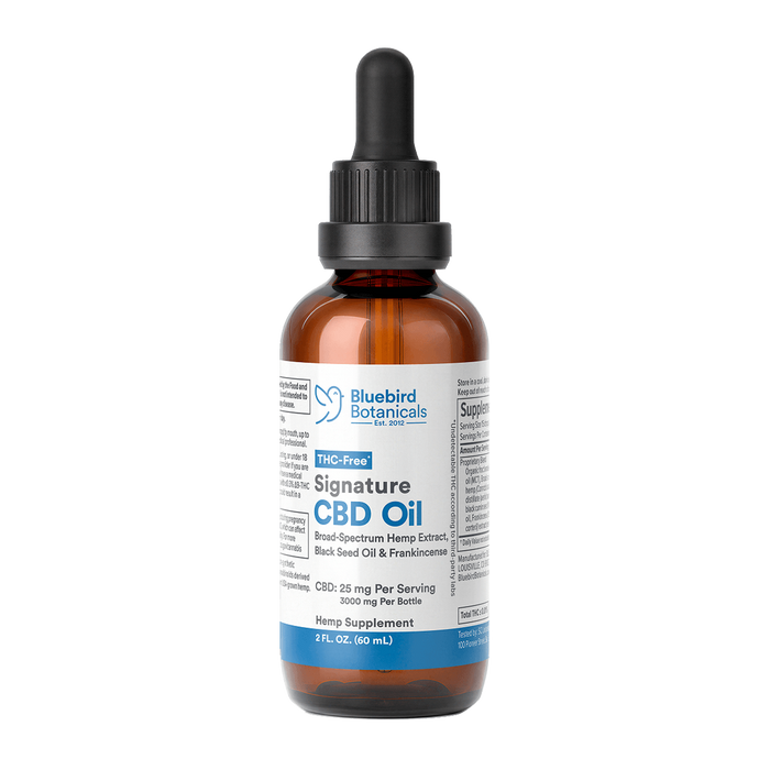 Bluebird Botanicals THC free CBD oil 25mg per serving front