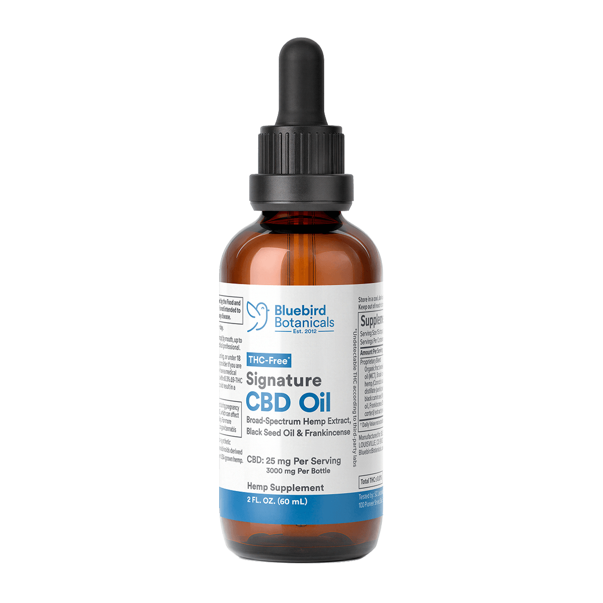 Bluebird Botanicals THC free CBD oil 25mg per serving front