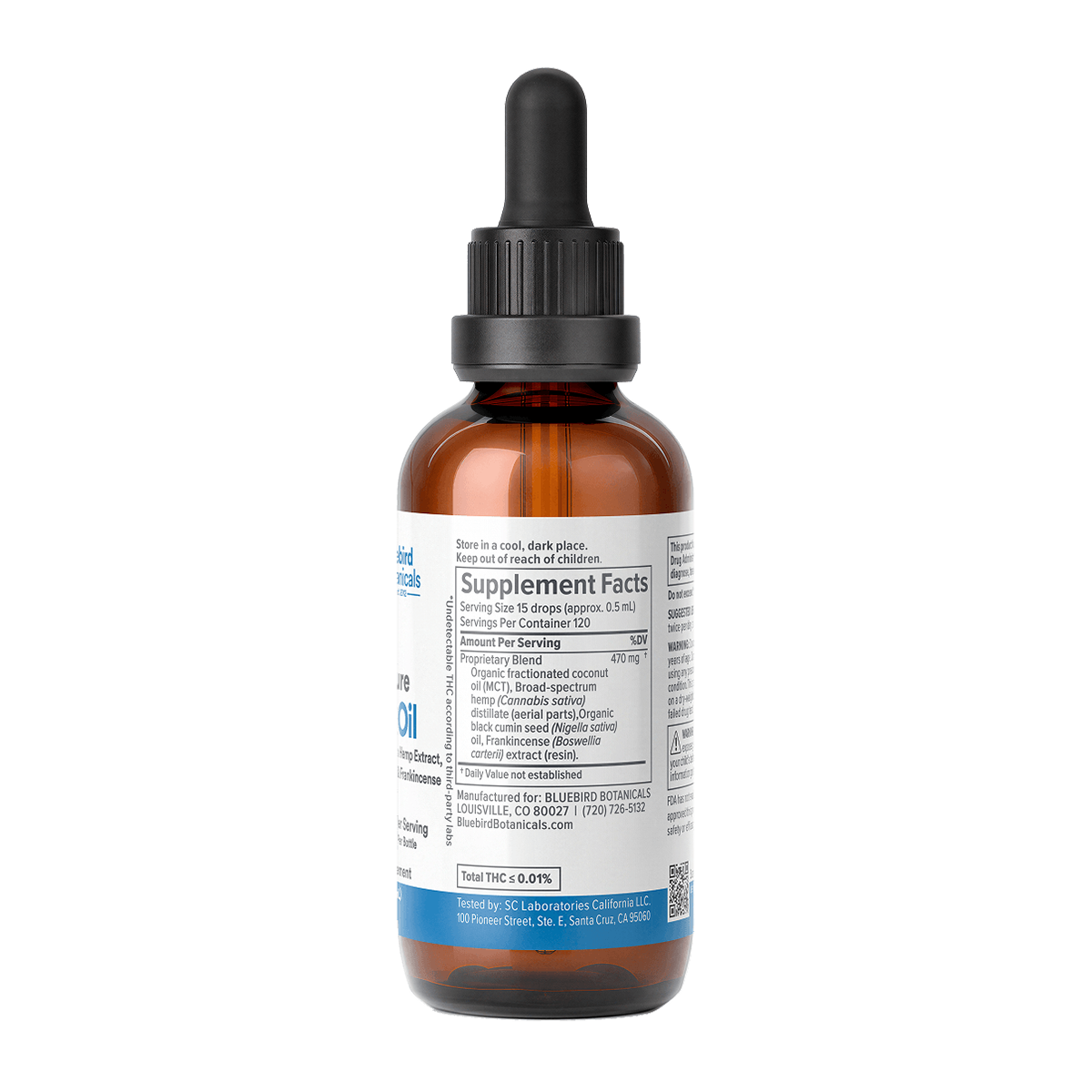 Bluebird Botanicals THC free CBD oil 25mg per serving ack