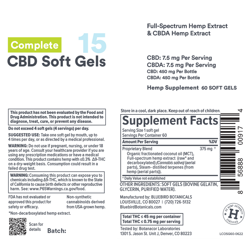 Complete CBDA + CBD Oil Soft Gels – Bluebird Botanicals
